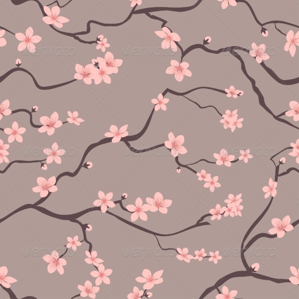 Floral Seamless Background Pattern of Cherry Tree Floral Seamless Background Pattern of Cherry Tree