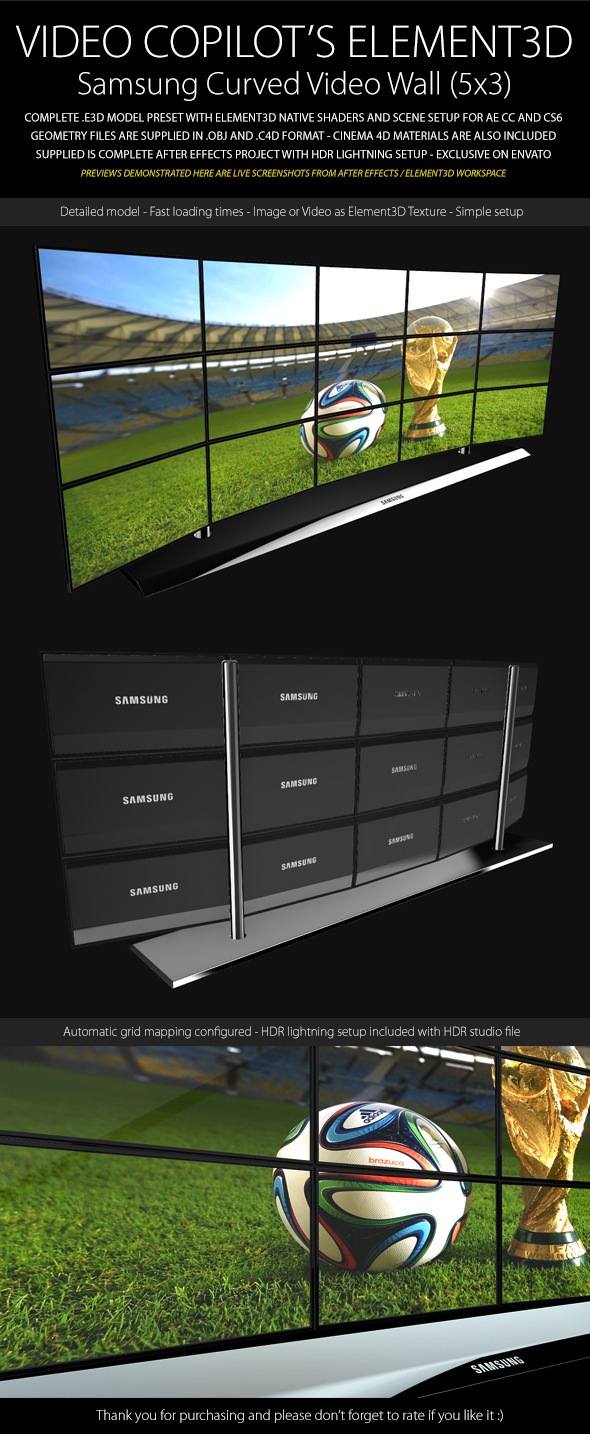 Element3D - Samsung Video Wall (Curved 5x3) - 3DOcean Item for Sale