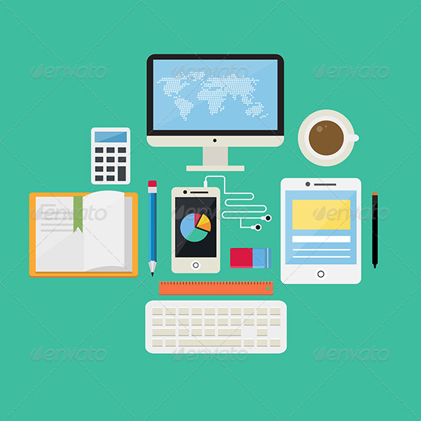 Flat Design Concept Internet and E-Learning Icons Flat Design Concept Internet and E-Learning Icons