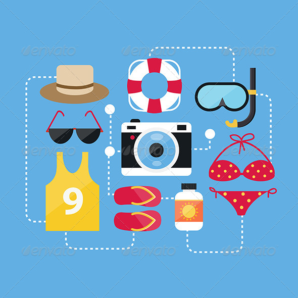 GraphicRiver Flat Design Concept Summer Accessories and Summer 8082135 GraphicRiver Flat Design Concept Summer Accessories and Summer 8082135
