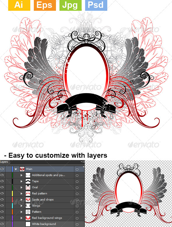 GraphicRiver Oval Banner with Gray Wings 8082419 GraphicRiver Oval Banner with Gray Wings 8082419