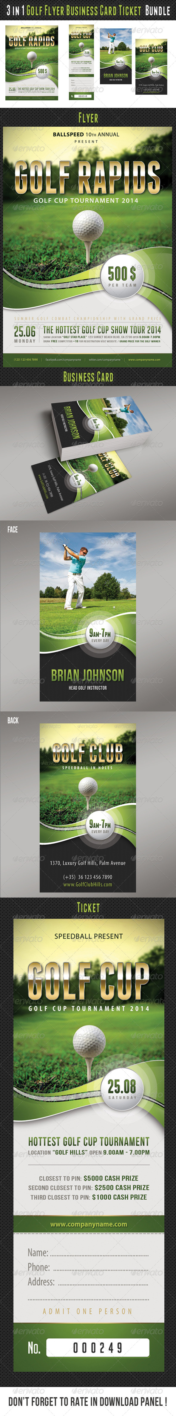 3 in 1 Golf Flyer Business Card Ticket Bundle (Sports)