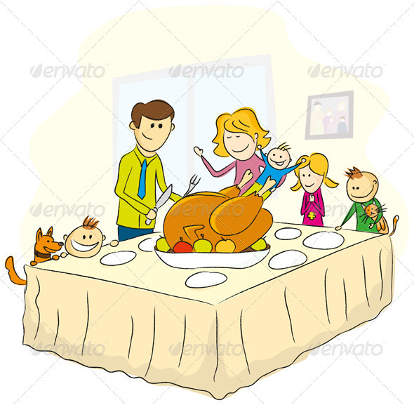 Thanksgiving Day Illustration With Family