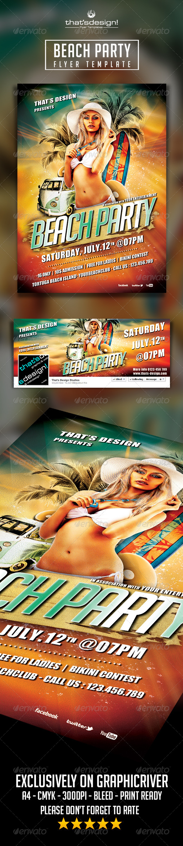 Beach Party Flyer Template - Clubs & Parties Events