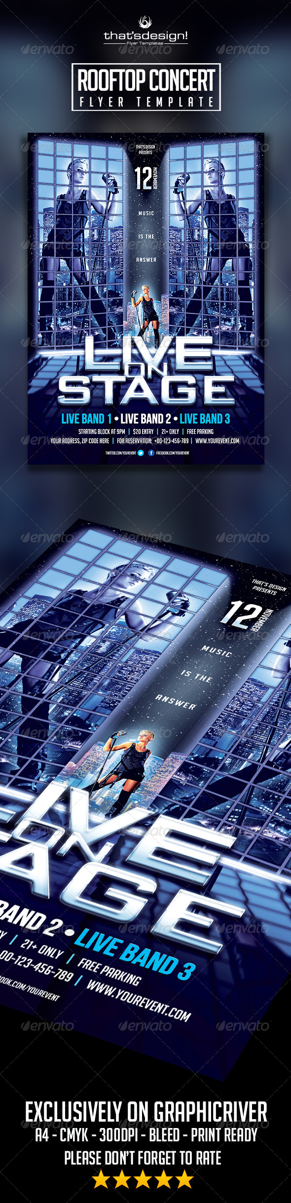 Rooftop Live Flyer Template - Concerts Events