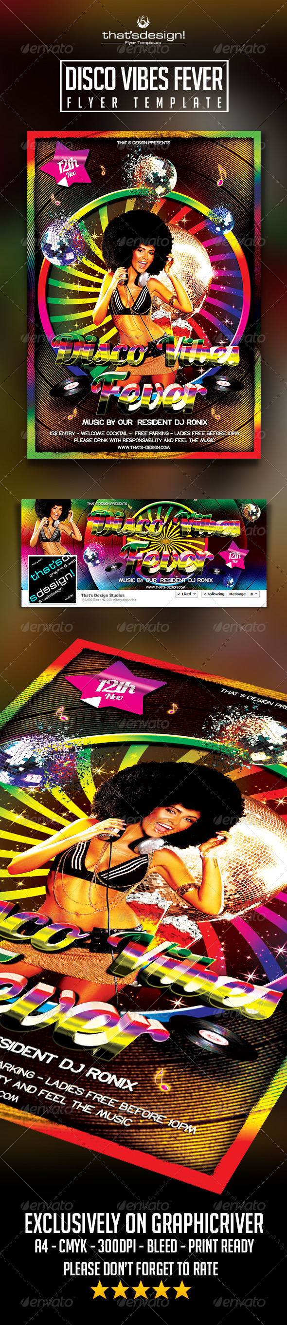 Disco Vibes Fever Flyer Template - Clubs & Parties Events