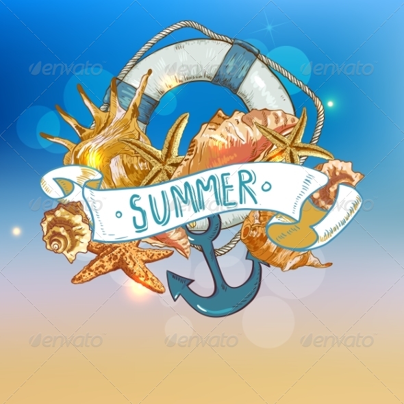 GraphicRiver Summer Card with Sea Shells Anchor Lifeline 8088916 GraphicRiver Summer Card with Sea Shells Anchor Lifeline 8088916