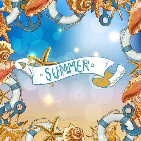 Summer Card with Sea Shells Anchor Lifeline Summer Card with Sea Shells Anchor Lifeline