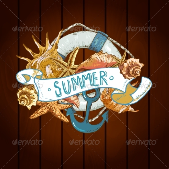 GraphicRiver Summer Card with Sea Shells Anchor Lifeline 8088967 GraphicRiver Summer Card with Sea Shells Anchor Lifeline 8088967