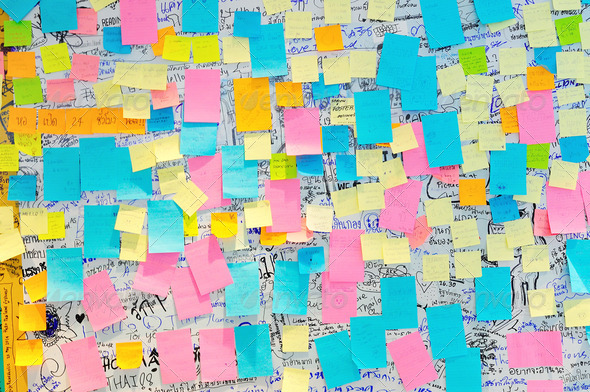 Bangkok - June 9: Colorful Post It Notes with suggestions on the