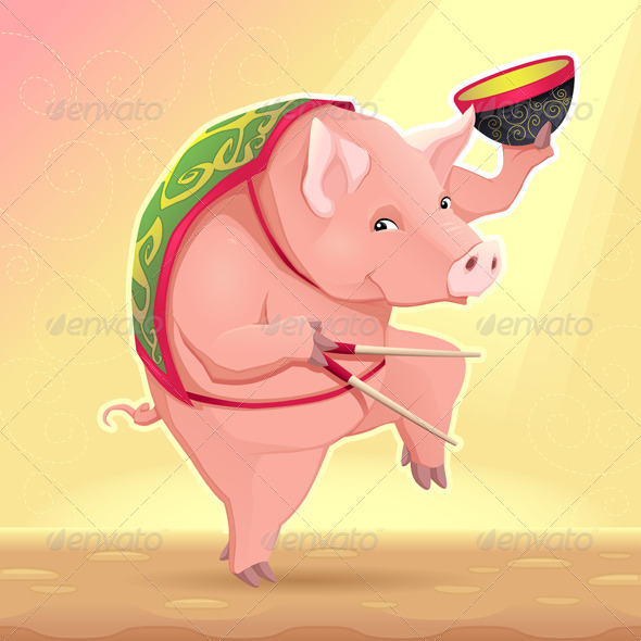 Pig with Soup Bowl Pig with Soup Bowl