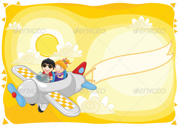 GraphicRiver Kids Flying By Plane 8103708 GraphicRiver Kids Flying By Plane 8103708