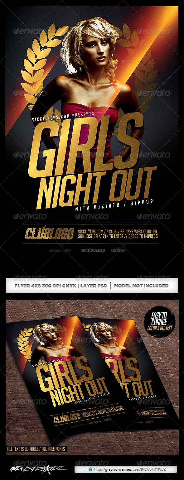 Girls Night Out Flyer Template PSD - Clubs & Parties Events