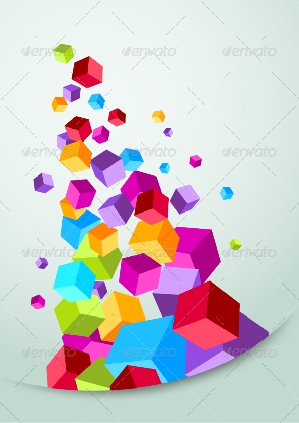 Colorful Banner with Cubes Flying Colorful Banner with Cubes Flying