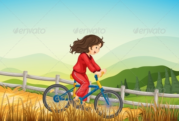 A Girl Biking at the Farm A Girl Biking at the Farm