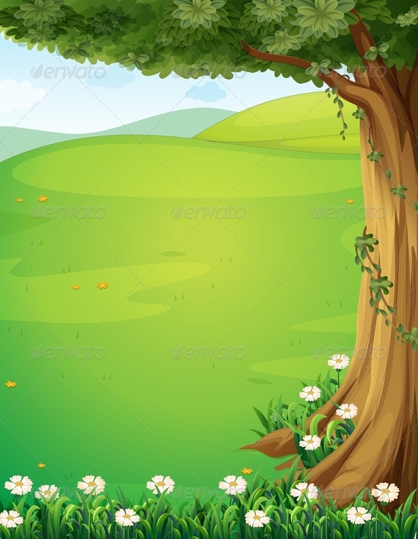 GraphicRiver A View of the Hills with a Tree and Flowers 8130495 GraphicRiver A View of the Hills with a Tree and Flowers 8130495