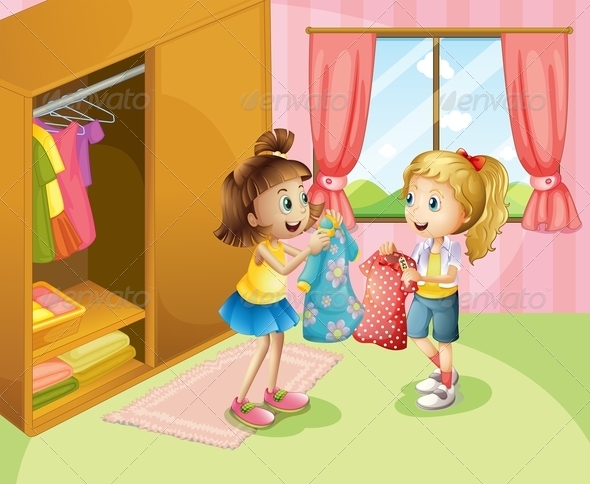 GraphicRiver Two Girls Showing Their Clothes 8130600 GraphicRiver Two Girls Showing Their Clothes 8130600