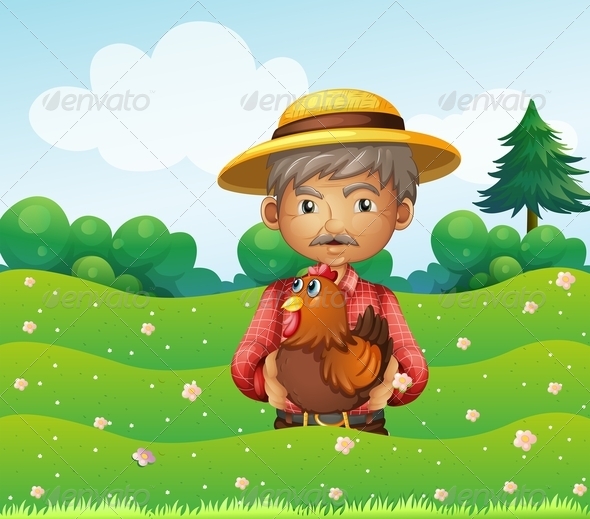 GraphicRiver Old Man and a Rooster on a Hill 8130601 GraphicRiver Old Man and a Rooster on a Hill 8130601