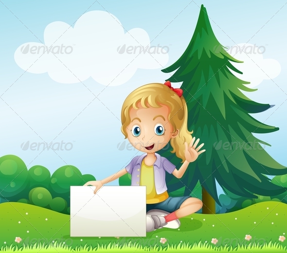 Girl on a Hill Holding Empty Signage Girl on a Hill Holding Empty Signage