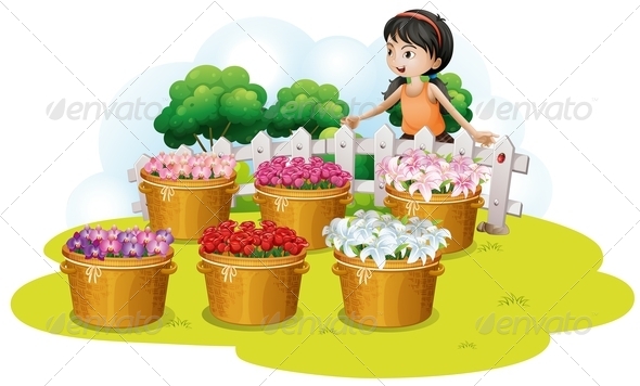 Girl looking at Flowers Girl looking at Flowers