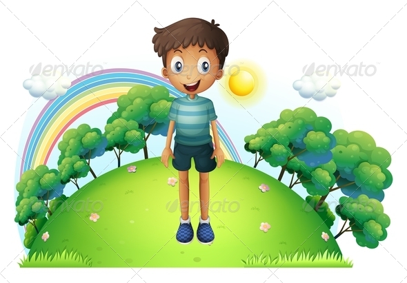 A Boy Standing in the Middle of the Hill A Boy Standing in the Middle of the Hill