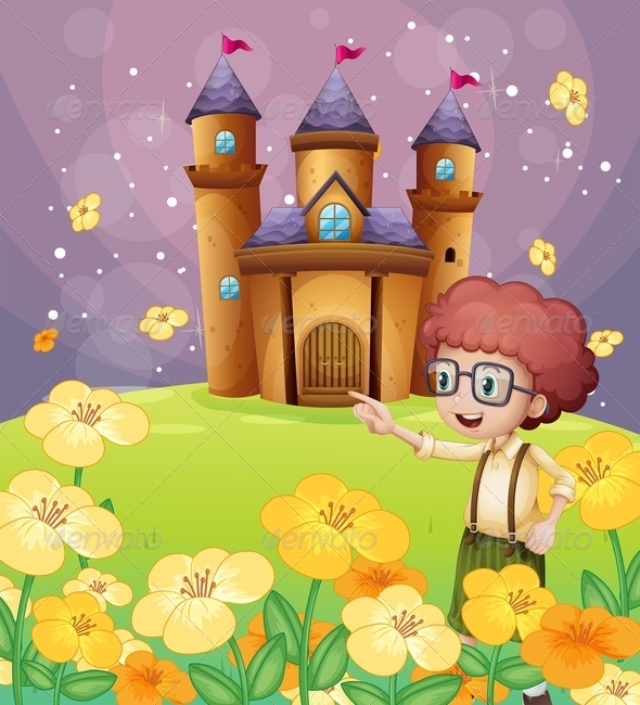 Boy by Castle and Flowers Boy by Castle and Flowers