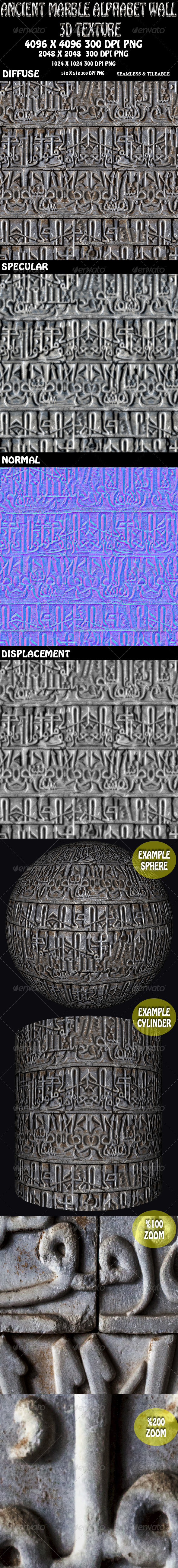 Ancient Alphabet Marble Wall 3D Texture Ancient Alphabet Marble Wall 3D Texture