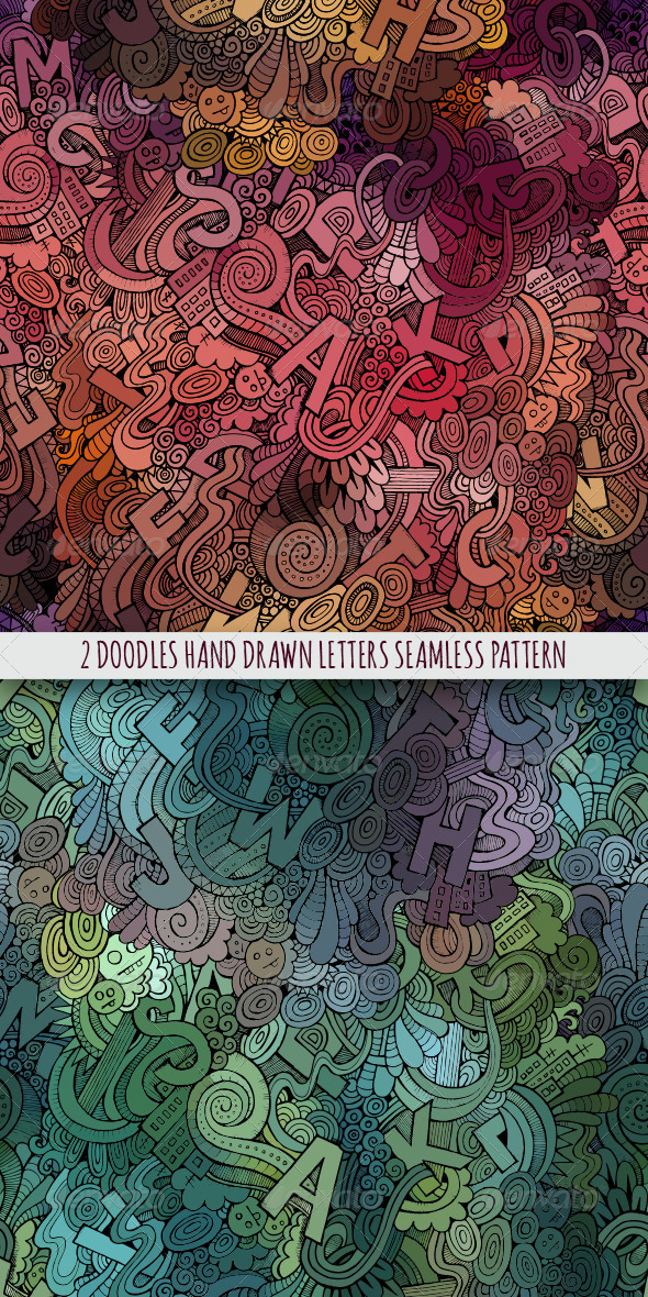 GraphicRiver 2 Doodles Letters Seamless Pattern 8134907 GraphicRiver 2 Doodles Letters Seamless Pattern 8134907