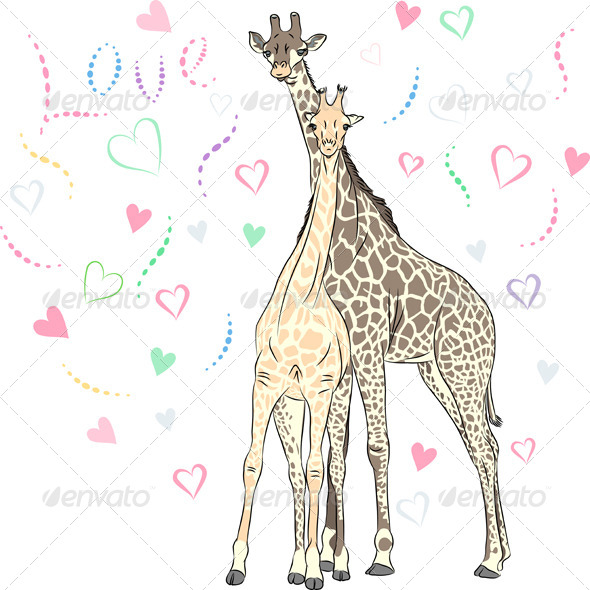 Vector Funny couple in love giraffes Vector Funny couple in love giraffes