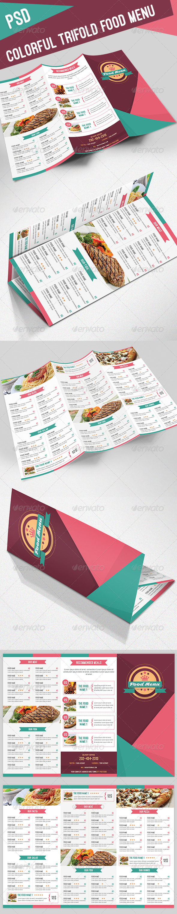 Colorful Trifold Food Menu