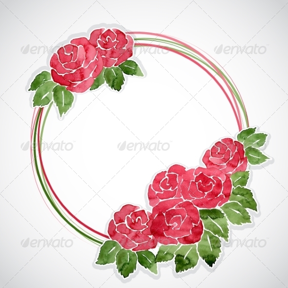 Floral Frame of Pink Wwatercolor Roses Floral Frame of Pink Wwatercolor Roses