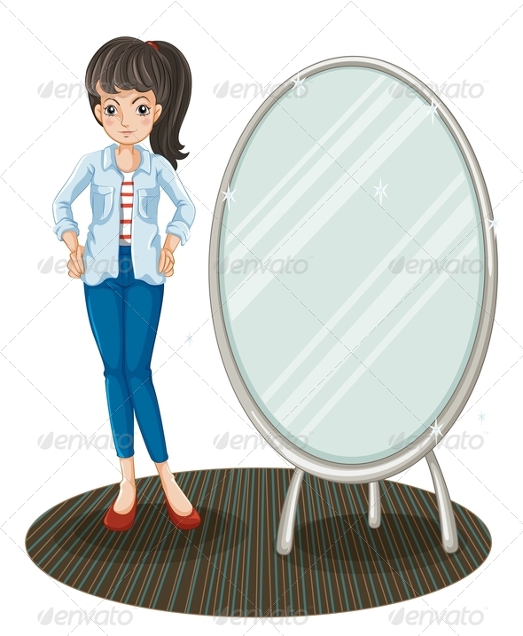 Girl standing beside Mirror Girl standing beside Mirror