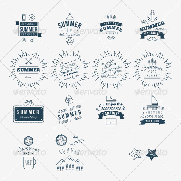 GraphicRiver Retro Hand Drawn Elements for Summer 8157215 GraphicRiver Retro Hand Drawn Elements for Summer 8157215