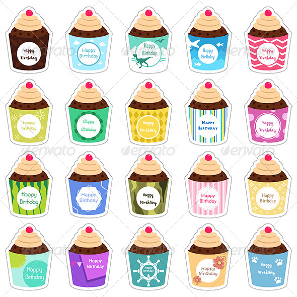 GraphicRiver Birthday Cupcakes Icons 8161027 GraphicRiver Birthday Cupcakes Icons 8161027