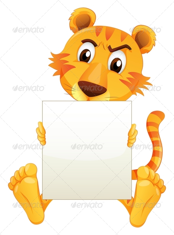 GraphicRiver A Sad Tiger Sitting Holding an Empty Cardboard 8161992 GraphicRiver A Sad Tiger Sitting Holding an Empty Cardboard 8161992