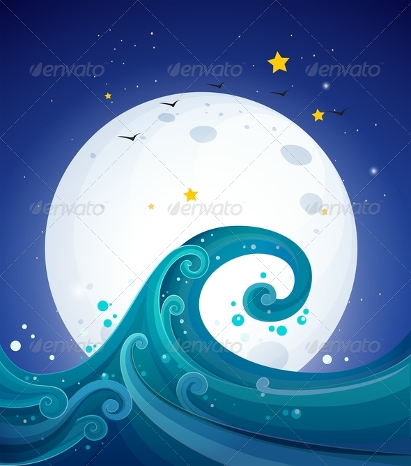 GraphicRiver Big Waves under the Bright Fullmoon 8162312 GraphicRiver Big Waves under the Bright Fullmoon 8162312
