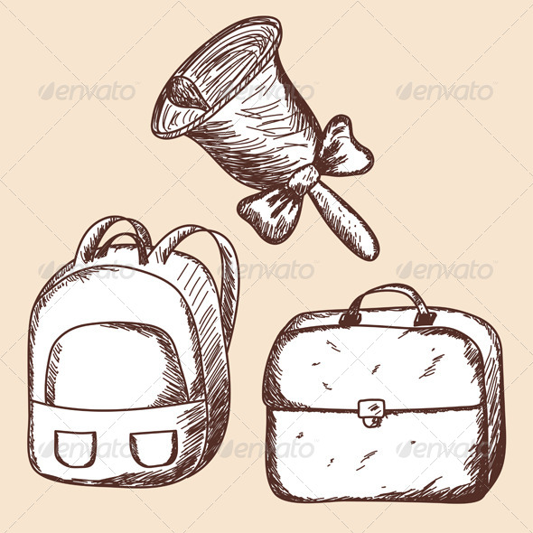 GraphicRiver School Bags and Bell Sketch 8163456 GraphicRiver School Bags and Bell Sketch 8163456