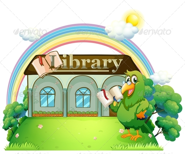 GraphicRiver Green Parrot Reading Outside the Library 8164274 GraphicRiver Green Parrot Reading Outside the Library 8164274