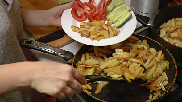 French Fries Put in Dish with Vegetables 816 French Fries Put in Dish with Vegetables 816