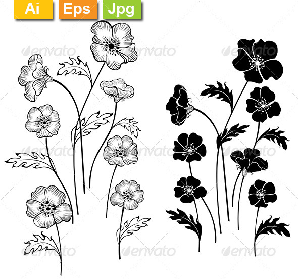 GraphicRiver Silhouettes Delicate Flowers 8170891 GraphicRiver Silhouettes Delicate Flowers 8170891