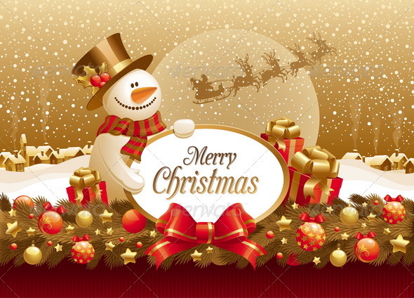 Snowman With Christmas Greeting and Decoration Snowman With Christmas Greeting and Decoration