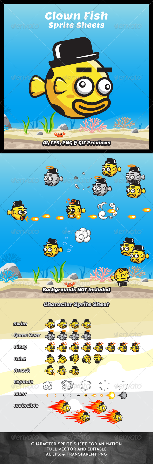 GraphicRiver Game Asset Clown Fish Sprite Sheets 8171599 GraphicRiver Game Asset Clown Fish Sprite Sheets 8171599