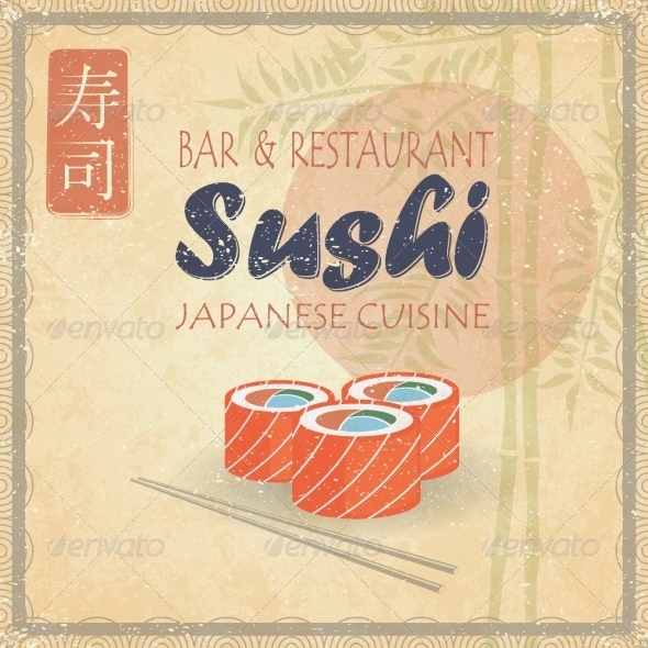 GraphicRiver Retro Vintage Style Sushi on Paper with Bamboo 8175103 GraphicRiver Retro Vintage Style Sushi on Paper with Bamboo 8175103