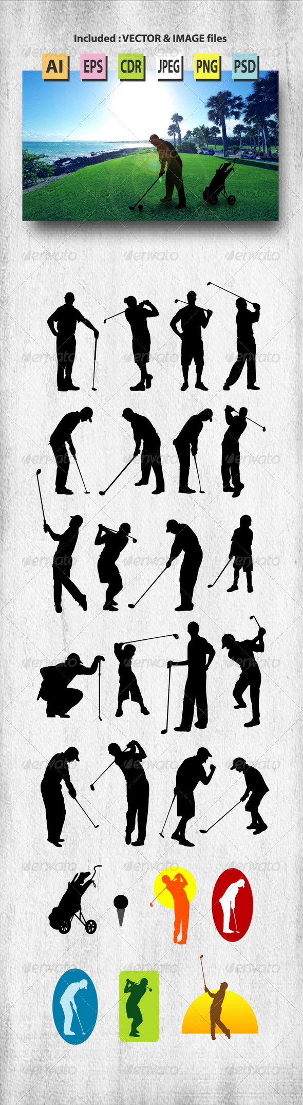 GraphicRiver Male Golfer Silhouettes 8178259 GraphicRiver Male Golfer Silhouettes 8178259