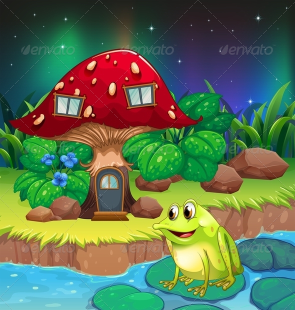 GraphicRiver Frog Near a Red Mushroom House 8178646 GraphicRiver Frog Near a Red Mushroom House 8178646