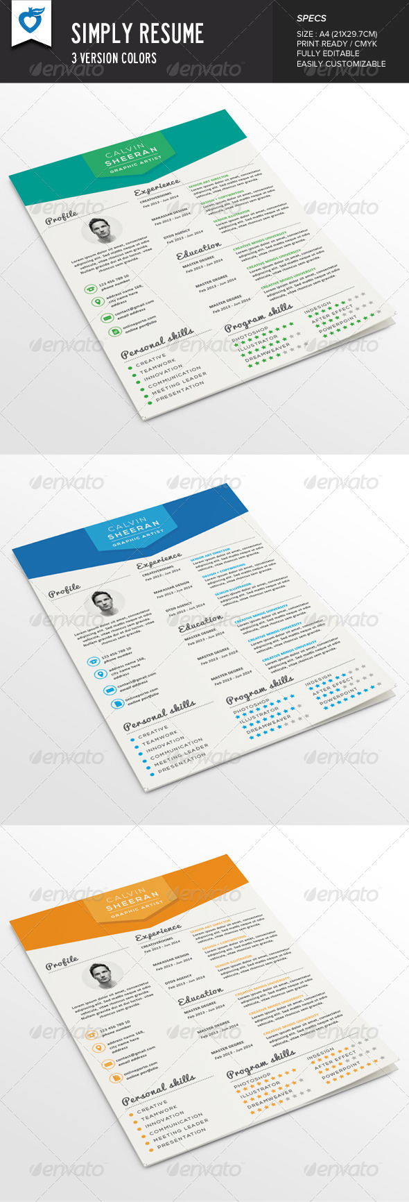 GraphicRiver Simply Resume 8180993 GraphicRiver Simply Resume 8180993