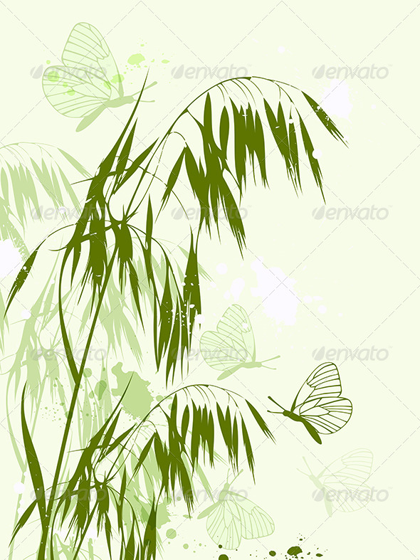GraphicRiver Green Oat and Butterflies 8181688 GraphicRiver Green Oat and Butterflies 8181688