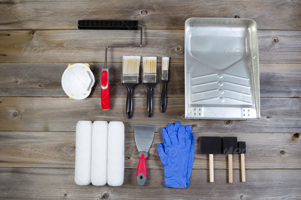 Paint Supplies on Rustic Wood (Misc) Photo Download