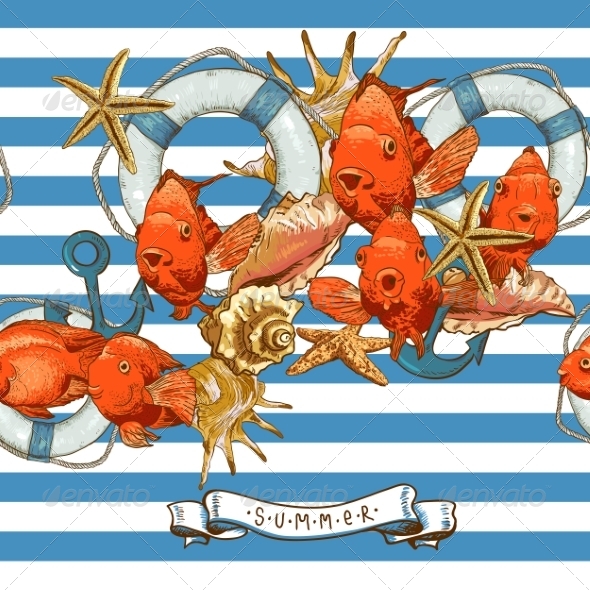 GraphicRiver Sea Card with Anchor Lifeline and Fish 8182638 GraphicRiver Sea Card with Anchor Lifeline and Fish 8182638