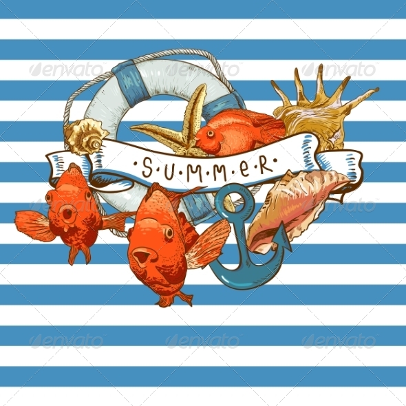 GraphicRiver Sea Card with Anchor Lifeline and Fish 8182649 GraphicRiver Sea Card with Anchor Lifeline and Fish 8182649
